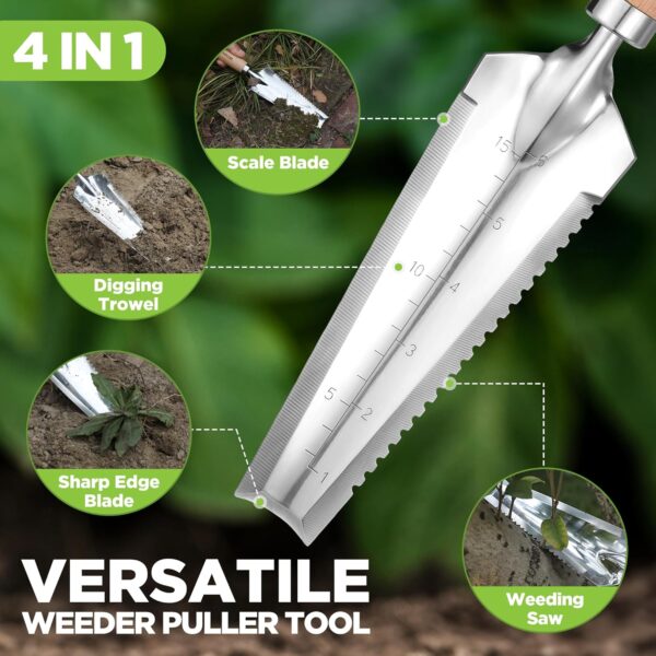 WORKPRO Garden Tool Set, 3 Pcs Gardening Hand Tools with Wood Handle, Weed Puller, Crack Weeder, Hand Trowel, for Planting, Digging, Weeding, Ideal Gardening for Women & Men - Image 4