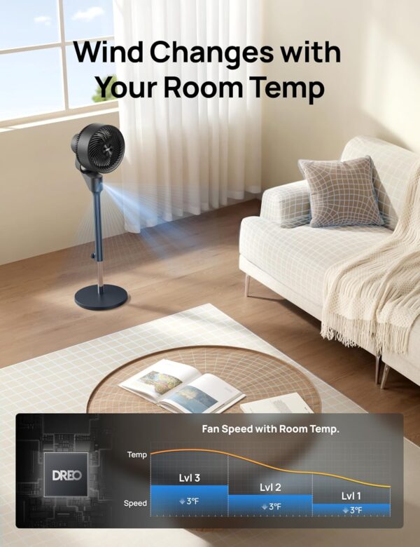Dreo Fan for Bedroom, 80° Oscillating Standing Fan, 25dB Quiet, 80ft Pedestal Fans for Home Office, 90° Manual Vertical, 3 Speeds, Remote, 34-41" Adjustable Height, Air Circulator - Image 7