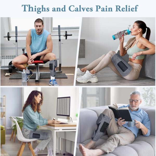 Air Compression Leg Massagers for Circulation and Pain Relief with Heat, Cordless Wearable Thigh or Calf Leg Massagers, 4 Modes 3 Intensities Relax for Home Office Gym, Gift for Men Women (Pair) - Image 5
