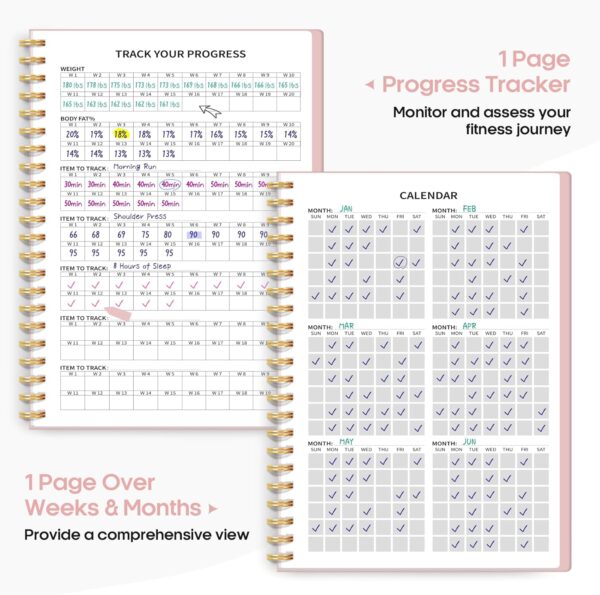 Fitness Workout Journal for Women & Men, A5(5.5" x 8.2") Workout Log Book Planner for Tracking, Progress, and Achieving Your Wellness Goals-Pink - Image 4