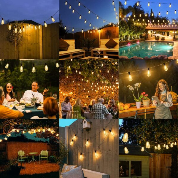 Brightever LED Outdoor String Lights 100FT Patio Lights with 52 Shatterproof ST38 Vintage Edison Bulbs, Outside Hanging Light Waterproof for Porch, Deck, Garden, Backyard, Balcony, Dimmable 2700K - Image 7