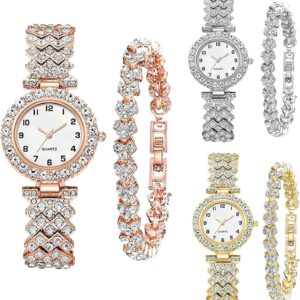 6 Pack Set Diamond Watches and Bangle Bracelet for Women Analog Quartz Wristwatch Jewelry Assorted Wholesales Silver Rosy Gold Ladies