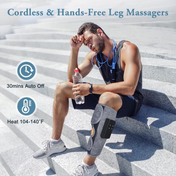 Air Compression Leg Massagers for Circulation and Pain Relief with Heat, Cordless Wearable Thigh or Calf Leg Massagers, 4 Modes 3 Intensities Relax for Home Office Gym, Gift for Men Women (Pair) - Image 2