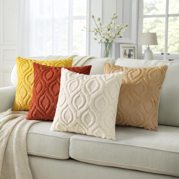decorUhome Throw Pillow Covers 18x18 Inch Set of 2, Soft Plush Faux Wool Beige Solid Couch Pillow Covers, Accent Farmhouse Neutral Square Pillow Cases for Sofa Bed Living Room Home Decor - Image 5