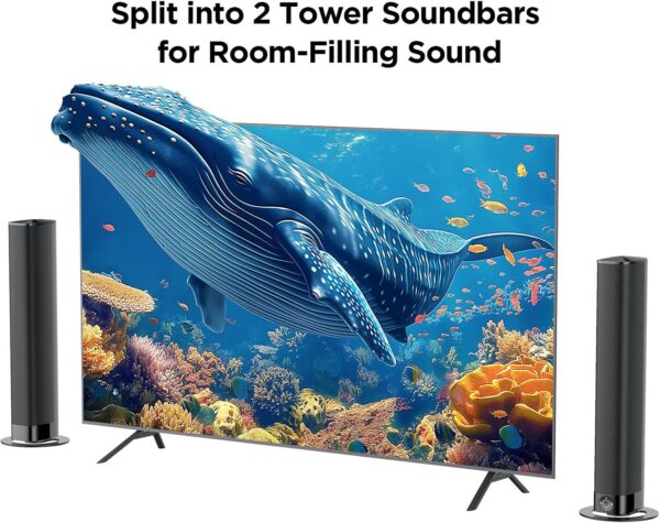 Sound Bar for Smart TV, Soundbar with Bluetooth/ARC/Opt/AUX Connect, Auto Volume Boost, 3 Equalizer Modes, 2 in 1 Detachable Soundbar for TV/PC/Gaming/Projectors - Image 2