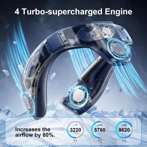 Neck Air Conditioner Fans That Blow Cold Air, 8000 mAh Battery Operated Wearable Cooling Device Fan, Bladeless, Rechargeable Fan, 3 Speed Settings & 3 Wind Modes - Image 3
