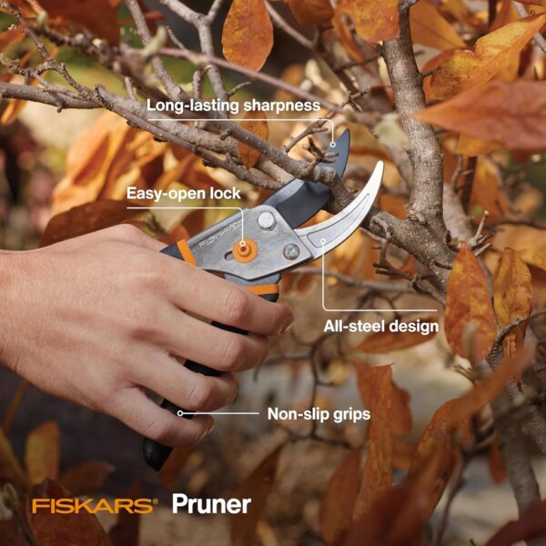 Fiskars Bypass Pruning Shears, 5/8-Inch Cut Capacity Garden Clippers, Gardening Scissors with Sharp, Rust Resistant Steel Blade - Image 2