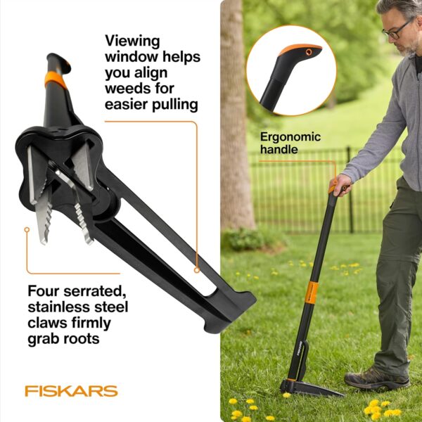 Fiskars 4-Claw Stand Up Weed Puller Tool, Gardening Hand Weeding Tool with 39" Long Ergonomic Handle with Easy-Eject Mechanism - Image 6