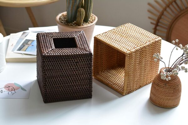 Rattan Tissue Box Cover Square, Hand Woven Wicker Tissue Holder, 5.5 x 5.5 X 5.7 inch, Natural - Image 7