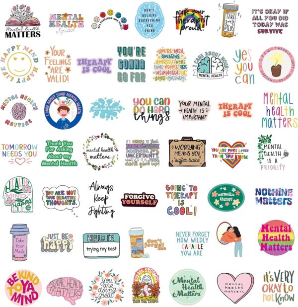100PCS Mental Health Stickers,Mental Health Awareness Decals Vinyl Waterproof Stickers for Water Bottle Laptop Luggage Helmet Skateboard Guitar Scrapbook Phone Gifts - Image 5