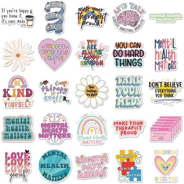 100pcs Mental Health Stickers for Water Bottle, Mental Health Matters Awareness Therapist Waterproof Vinyl Decal for Kids Adult Girl Laptop Skateboard Phone Notebook Guitar(Positive Affirmation) - Image 9