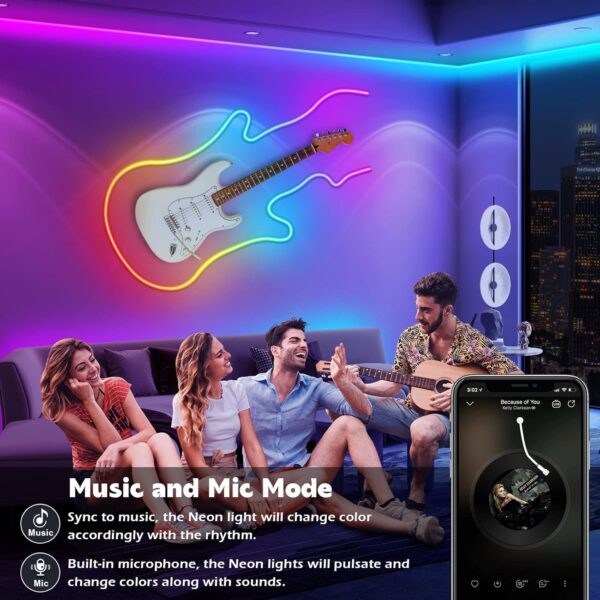 AILBTON 20Ft Neon Rope Lights,Flexible Led Rope Lights Control with App/Remote,Multiple Modes Rope Lights,IP65 Outdoor RGB Led Neon Lights,Music Sync Gaming Led Neons Light Strip for Bedroom Decor - Image 5