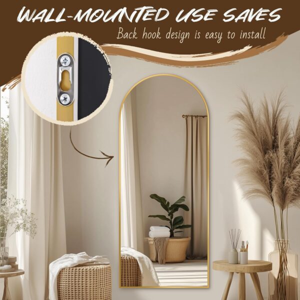 Full Length Mirror, 58"x19" Floor Mirror, Arch Floor Standing Mirror Freestanding Arch Full Body with Stand for Bedroom, Hanging Mounted for Living Room Cloakroom, Gold - Image 8
