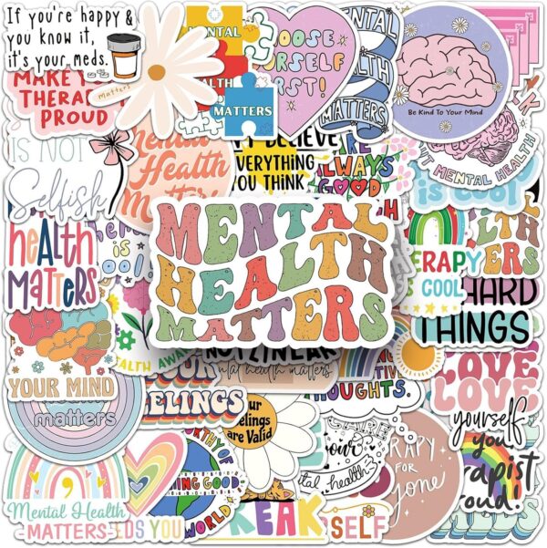 100PCS Mental Health Stickers,Mental Health Awareness Decals Vinyl Waterproof Stickers for Water Bottle Laptop Luggage Helmet Skateboard Guitar Scrapbook Phone Gifts - Image 7