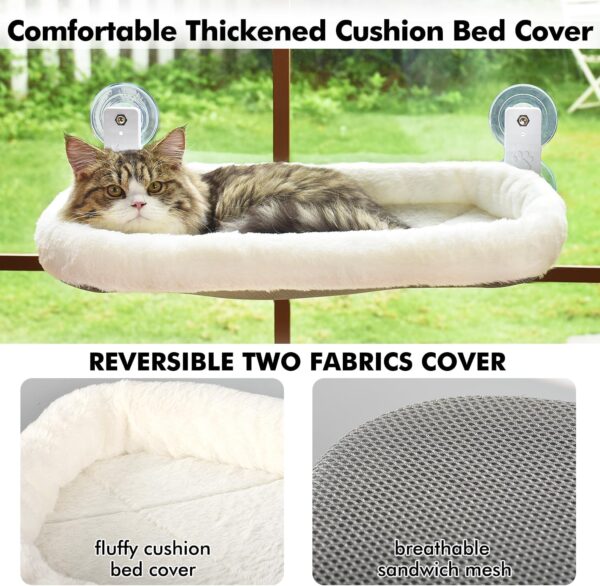 AMOSIJOY Cordless Cat Window Perch, Window Hammock for Cats with 4 Strong Suction Cups, Solid Metal Frame and Soft Cover, Indoor Cat Bed - Image 5