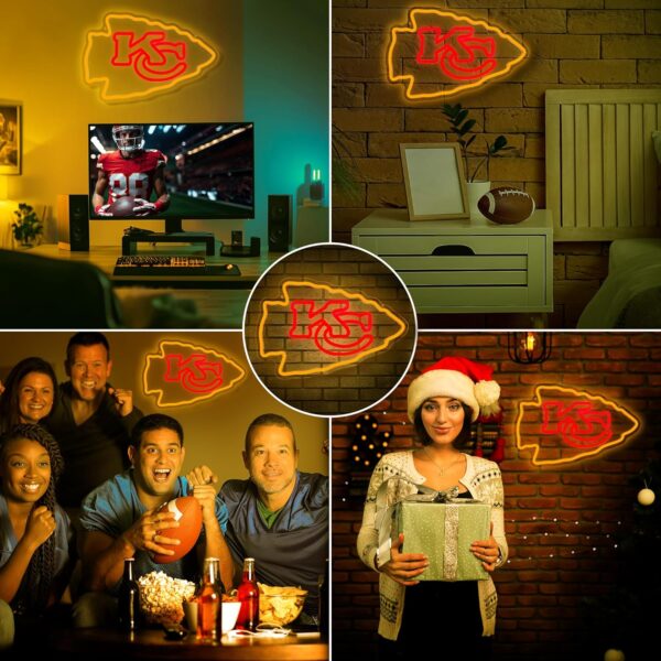 Football Team Neon Sign, Cool Light Up Dimmable KC Team Logo Hanging Led Neon Sign for Wall Decor, Man Cave, Garage, Party, Bar, Game Room Deco, Birthday Gift for Football Fan - Image 6