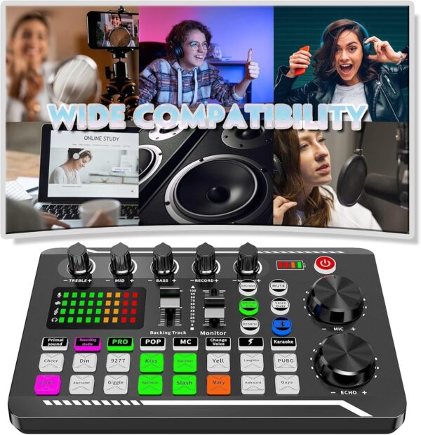 Professional Audio Mixer, SINWE Live Sound Card and Audio Interface with DJ Mixer Effects and Voice Changer,Podcast Production Studio Equipment, Prefect for Streaming/Podcasting/Gaming - Image 3