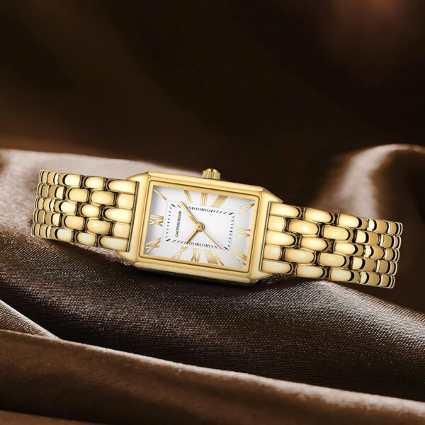 Gold Watches for Women with Vintage Rectangular Case,White Roman Dial,Stainless Steel Band,Adjustment Tool Included,Water Resistant - Image 5