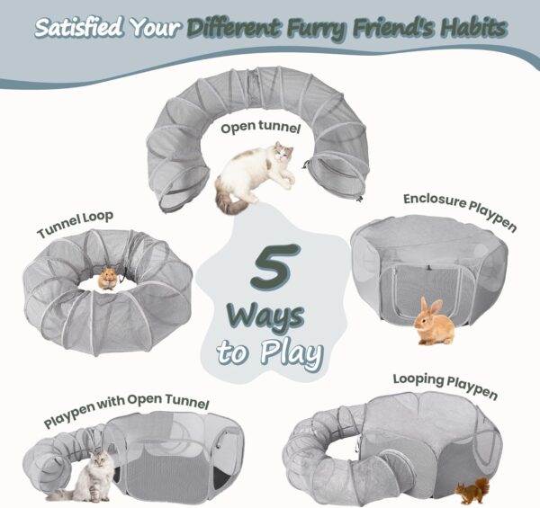 X-ZONE PET Outdoor Cat Enclosure, Portable Catio Playground, Enclosed Tent Playpen Tunnel for Indoor Cats & Small Animals, with Bag Storage 45 Inch Gray - Image 5