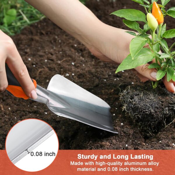 Garden Tools Set, 3 Pack Heavy Duty Gardening Tools Set Include Garden Shovel, Transplant Trowel and Hand Rake with Ergonomic Handle, Aluminum Alloy Lawn for Planting, Orange - Image 4