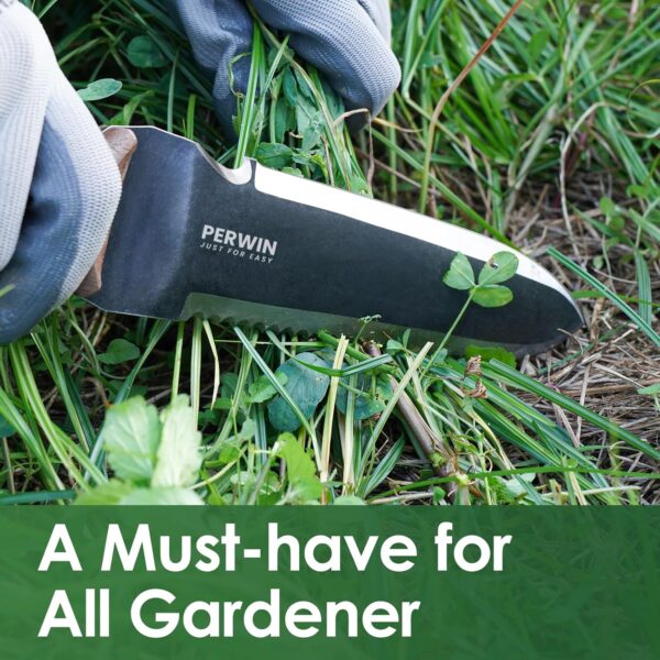 Hori Hori Garden Knife, Garden Tools with Sheath for Weeding,Planting,Digging, 7" Stainless Steel Blade with Cutting Edge, Full-Tang Wood Handle with Hanging Hole - Image 7