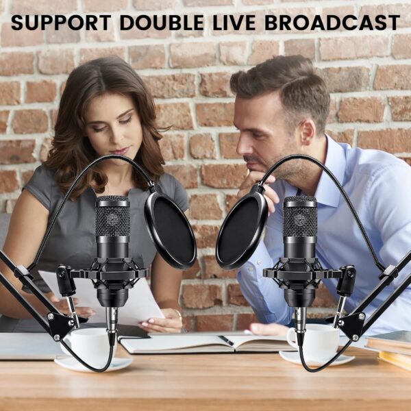 Podcast Equipment Bundle for 2, Audio Interface with Cardioid Designer BM800 Mic for Gamer and All-in-One DJ Mixer, Perfect for Live Streaming, Singing, YouTube - Image 2