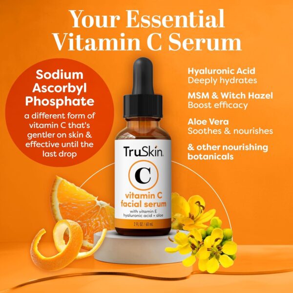 TruSkin Vitamin C Serum For Face – Anti Aging Formula with Vitamin C, Hyaluronic Acid, Vitamin E – Brightening Serum – Improve Appearance of Dark Spots, Tone, Fine Lines & Wrinkles, 2 Fl Oz - Image 2