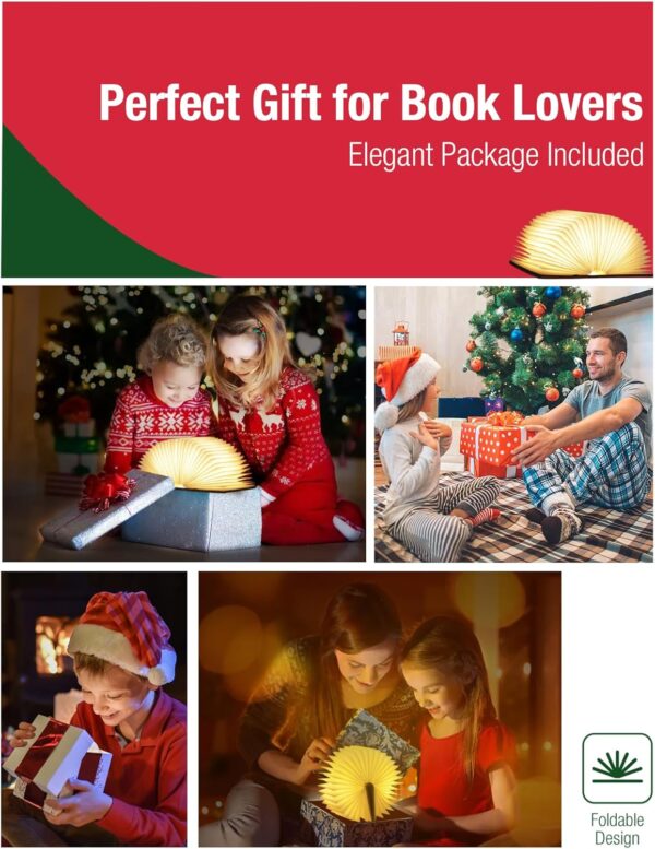 5.7 Inch Wooden Book Lamp - Portable Folding LED Book Light for Reading, Home & Library Decor, Unique Gift for Book Lovers, Magnetic Book-Shaped Night Light (Walnut) - Image 6