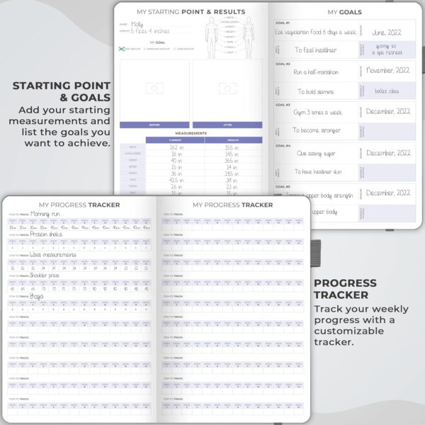 Clever Fox Fitness & Food Journal – Nutrition & Workout Planner for Women & Men – Diet & Gym Exercise Log Book with Calendars, Diet & Training Trackers - Undated, A5 Size, Hardcover (Grey) - Image 3