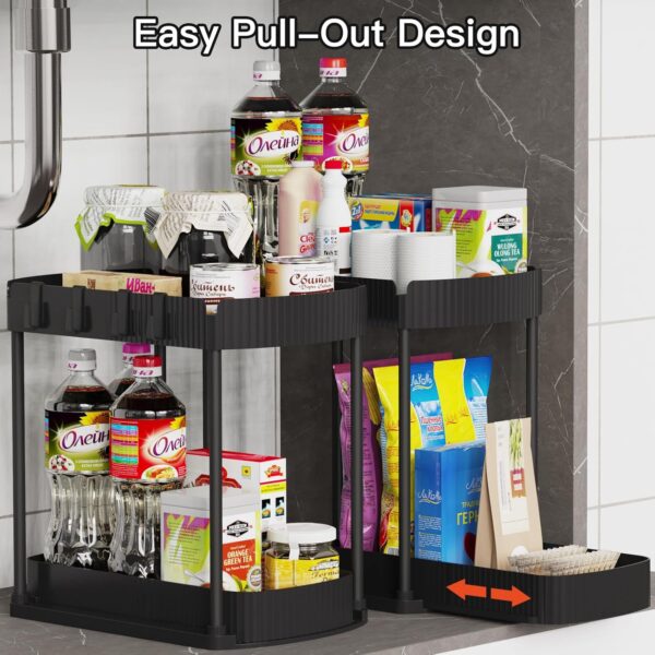 2 Pack Multi-Purpose Pull-Out Storage Organizers, Under Sink Organizers and Storage for Bathroom & Kitchen, Under Cabinet Organizers and storage, 12.8 Inch, Black - Image 4