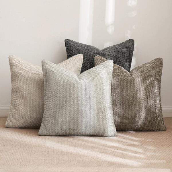 MIULEE Pack of 4 Couch Throw Pillow Covers 18x18 Inch Neutral Soft Decorative Chenille Pillow Covers Farmhouse Boho Cushion Covers for Mid Century Modern Home Decor Sofa Bedroom Living Room - Image 3