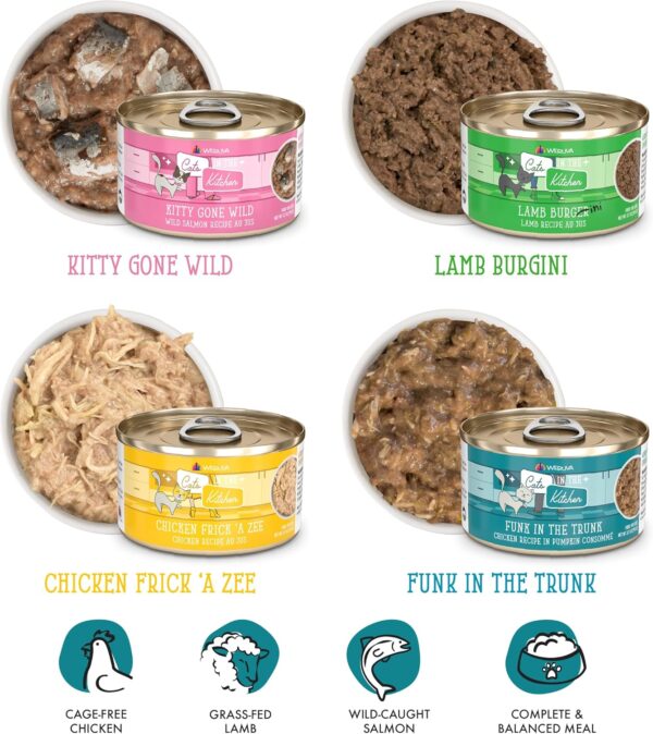 Weruva Cats in The Kitchen, Kitchen Cuties Variety Pack, Wet Cat Food, 3.2oz Can (Pack of 12) - Image 4