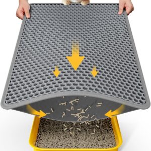 Cat Litter Mat - 23.2'' x 14.6'' Small Litter Trapping Mat, Easy to Clean Litter Box Mat, Waterproof, Urine-Proof, Non-Slip Kitty Litter Mats for Floor, Grey