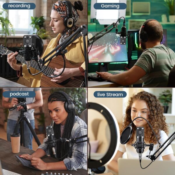 Podcast Equipment Bundle for 2, Audio Interface with Cardioid Designer BM800 Mic for Gamer and All-in-One DJ Mixer, Perfect for Live Streaming, Singing, YouTube - Image 6