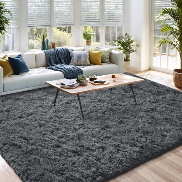DweIke Super Soft Rug Fluffy Carpet for Living Room Bedroom, 4x6 ft Shaggy Grey Kids Area Rugs for Girls Boys Nursery Dorm Home Decor, Non-Slip Washable Plush Indoor Throw Carpets, Gray - Image 3