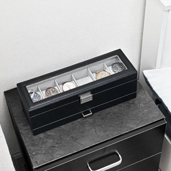 ProCase Watch Box for Men, 6 Slot Watch Display Case with Drawer, Mens Watch Case With Glass Lid, 2-Layer Jewelry and Watch Storage Watch Holder Organizer for Men Women -6 Slot, Black - Image 7