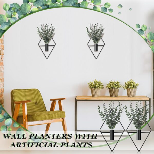 Jexine Hanging Planters with Artificial Eucalyptus Metal Hanging Vase Indoor Plants Holder Modern Geometric Boho Bathroom Wall Decor for Living Room Home Office (Black,4 Pcs) - Image 4