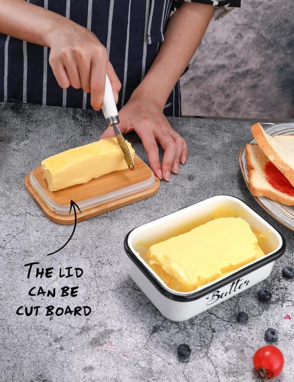 Butter Dish with Lid,Butter Dish for Countertop,AISBUGUR Metal Butter Keeper with Stainless Steel Multipurpose Butter Knife,Large Butter Container with Silicone Home Decor Kitchen Gift White - Image 6