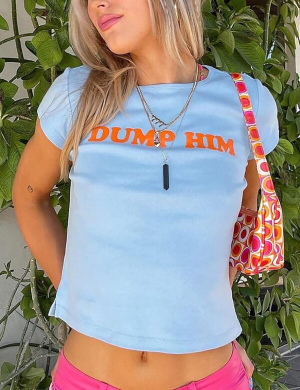 MISSACTIVER Women’s Dump Him Letter Print Crop T-Shirt Streetwear O-Neck Short Sleeve Crop Tops 2000s Aesthetics - Image 3
