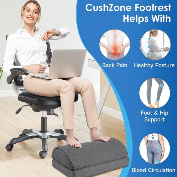 Foot Rest,Desk & Gaming Accessories,Foot Rest for Under Desk at Work,Comfortable Footrest with 2 Adjustable Heights & Removable Cover, Office Desk Accessories（Gray） - Image 4