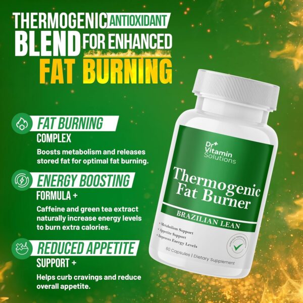 DR VITAMIN SOLUTIONS Thermogenic Fat Burner Brazilian Lean, Weight Loss Pills for Women, Waist Trimmer & Supplements for Bloating for Women & Men, 60 Capsules - Image 3