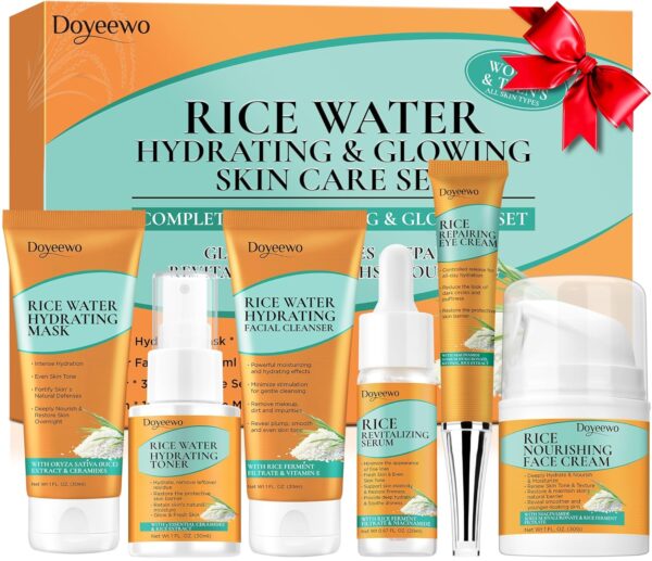 Skin Care Set,Women Teen Milk Skincare Rice Water Hydrate Glow Repair Anti-Aging Facial Routine Kit Gift Set for Womens Mom Wife Teenager Girl Birthday Trendy Stuff Christmas Gifts Stocking Stuffers