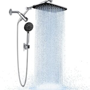 Veken Wide Rain Shower Head with 6 Modes Handheld Water Spray,High Pressure Showerhead Combo with Arm for Bathroom Accessories,Home Decor Detachable Dual Shower with Anti-Clog Nozzles,Silver Chrome