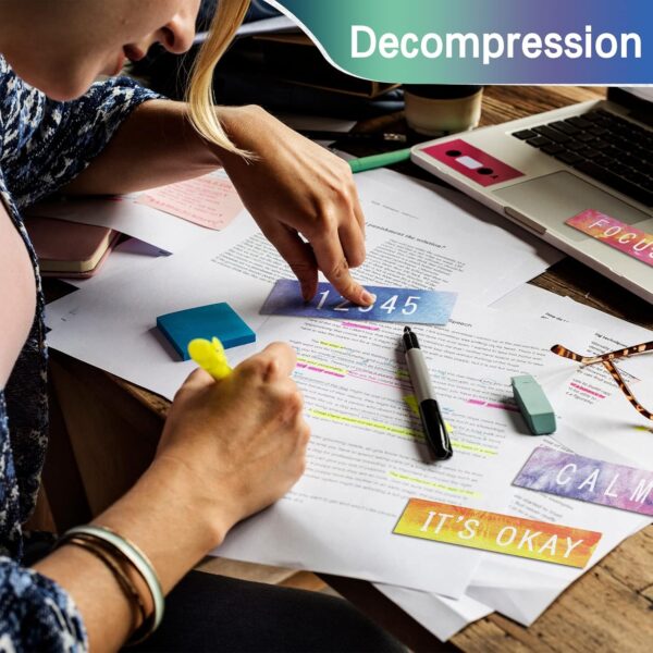 80 Pcs Anxiety Sensory Stickers with Inspirational Quotes Calm Textured Strips Relief Mental Health Stickers School Office Adhesive Sensory Tape Anti Stress Toys for Adults Teens (Watercolor) - Image 5