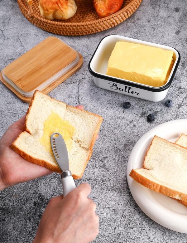 Butter Dish with Lid,Butter Dish for Countertop,AISBUGUR Metal Butter Keeper with Stainless Steel Multipurpose Butter Knife,Large Butter Container with Silicone Home Decor Kitchen Gift White - Image 5