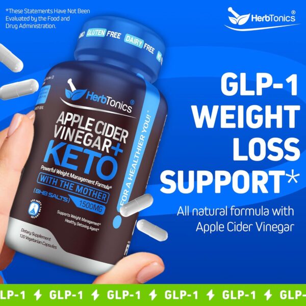 Herbtonics Apple Cider Vinegar with Keto BHB Salts - GLP-1 Support Supplement | Keto Diet Pills for Women & Men | Supports Appetite & Metabolic Function | 120 Keto ACV Capsules - Image 2