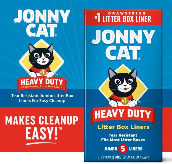 Jonny Cat Litter Box Liners: Heavy Duty - Tear & Leak Resistant - Drawstring Close - Jumbo, 5 Count - Image 2