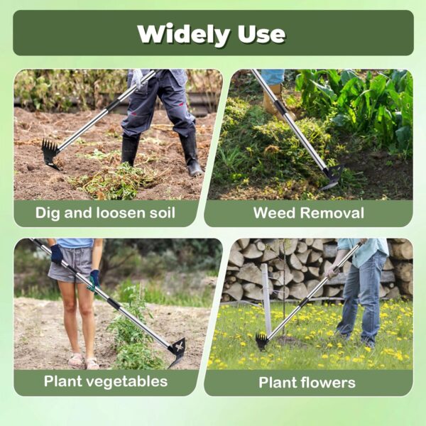 Weed Puller Tool with Long Handle - 60" Manual Weeder Remover Tool, 2 in 1 Hand Weed Rake and Garden Hoe for Gardening, Heavy Duty Uprooting Weeding Pull for Yard, Lawn, Patio and Garden - Image 6