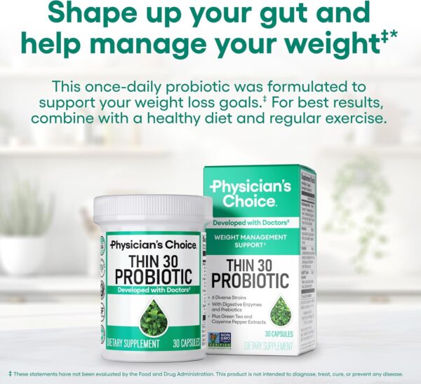 Physician's CHOICE Probiotics for Weight Management & Bloating - 6 Probiotic Strains - Prebiotics - Key ingredient Cayenne - Supports Gut Health - Weight Management for Women & Men - Green Tea - 30 CT - Image 2