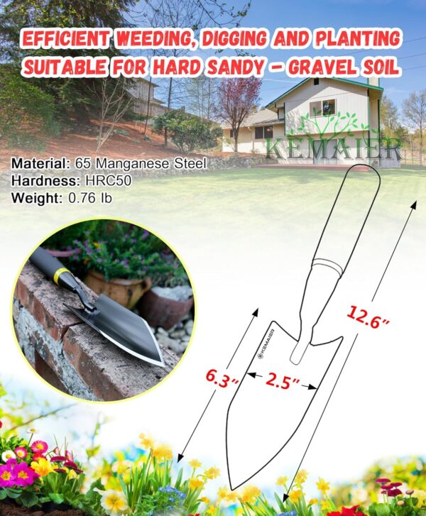 Heavy Duty Gardening Hand Trowel - Carbon Steel Garden Trowel with Rubberized Handle, Ideal for Soil Planting, Digging, Transplanting - Image 2
